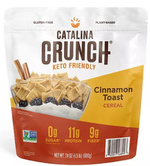 Catalina Crunch front packaging showing cereal bowl and benefit of zero added sugar