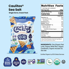 Opened Caulipuffs Caulitos bag with chips poured into a bowl for serving
