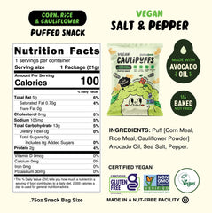 Caulipuffs single-serve bag inside a lunchbox demonstrating portability and portion control