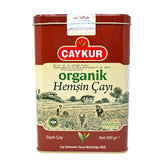 ÇAYKUR can front view showing branding and organic Hemşin tea quality