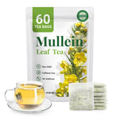 CCnature front packaging showing 60 mullein tea bags and benefits