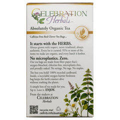 Brewed cup of Celebration Herbals red clover tea with warm color and calming presentation