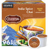 Celestial Seasonings front packaging showing chai K-Cups and benefits