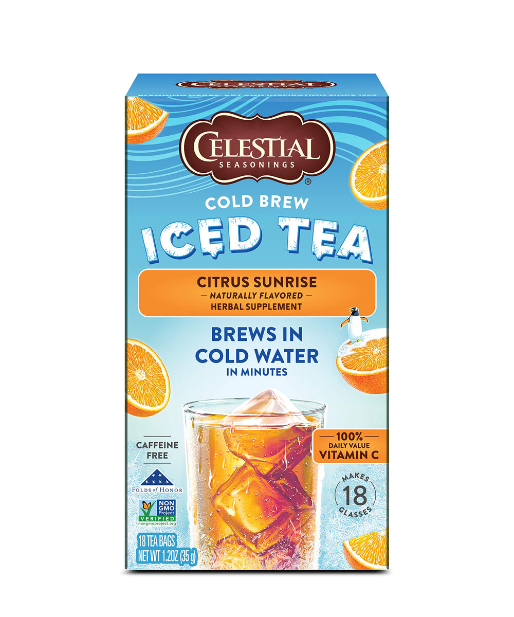 Celestial Seasonings front packaging showing citrus sunrise flavor and benefits