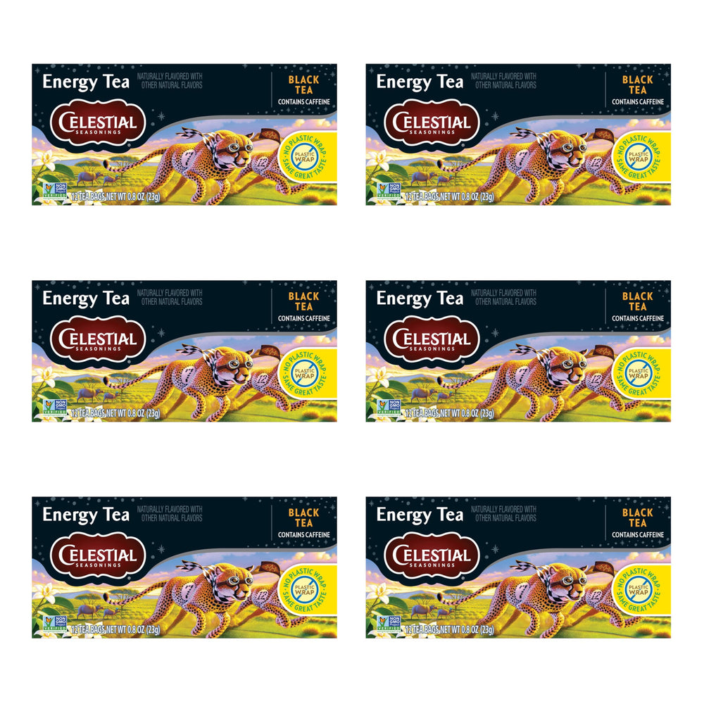 Celestial Seasonings front box showing branding and vanilla black tea benefits