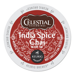 Celestial Seasonings front packaging showing brand and chai benefit of quick brewing