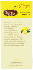 Celestial Seasonings Lemon Zinger six-box pack on kitchen counter with lemons and ice, suggests serving versatility
