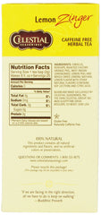 Celestial Seasonings Lemon Zinger individual tea bag close-up showing tag and steep-ready shape, emphasizes ease