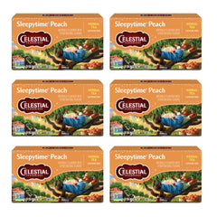 Celestial Seasonings box front showing peach sleep tea, clear night routine benefit