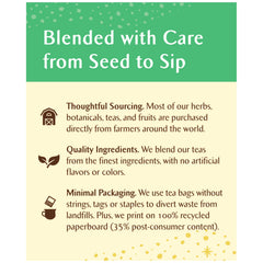 Close-up of Celestial Seasonings tagless tea bag highlighting natural ingredients