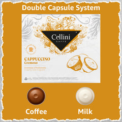Cellini coffee capsule closeup highlighting roast label and consistent extraction control