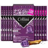 Cellini Melodico front packaging showing 120-count and dark roast benefit