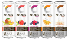 CELSIUS side label detail displaying ingredients and certification benefits