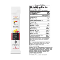 CELSIUS powder dissolved in water bottle, refreshing cranberry lemon boost on the go