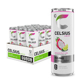 CELSIUS can front packaging showing dragon fruit lime flavor and energy benefits
