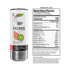 CELSIUS close-up of sparkling bubbles on kiwi guava can showing refreshing fizz