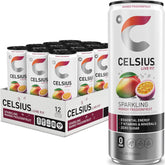CELSIUS front can showing mango passionfruit branding and energy benefits