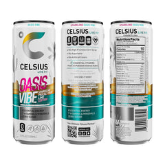 CELSIUS can close-up label highlighting prickly pear lime flavor and benefits