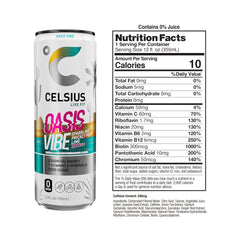 CELSIUS poured into glass with ice, showcasing carbonation and refreshing taste