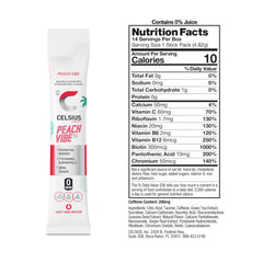 CELSIUS pouring peach vibe powder into water for quick mixing benefit