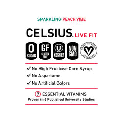 CELSIUS can opened showing sparkling peach carbonation, refreshing sip