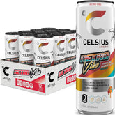CELSIUS front can showing Retro Vibe sherbet slush flavor, bright shelf appeal and energy