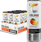 CELSIUS front packaging showing 12-pack slim cans and brand energy benefits