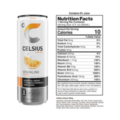 CELSIUS close-up of carbonation and orange color conveying refreshing, crisp taste