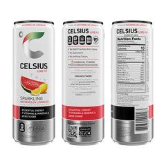 CELSIUS slim 12oz can next to a water bottle showing compact size benefit