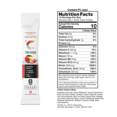 CELSIUS powder texture spilled to show mixability and vibrant strawberry mango taste