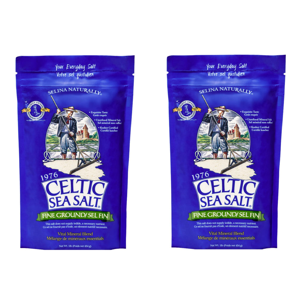 Celtic Sea Salt front packaging showing two resealable 1 lb bags, convenient storage