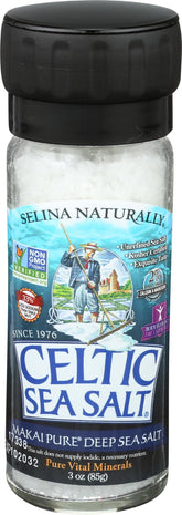 Celtic Sea Salt Makai Pure front view showing compact grinder and label, highlighting convenience