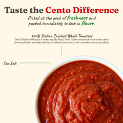 Cento passata jar top label detail highlighting authentic origin