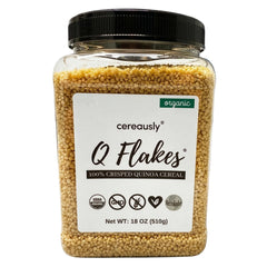 CEREAUSLY jar front view showing organic puffed quinoa and fresh crunch