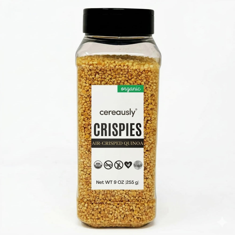 Cereausly front packaging showcasing organic quinoa crispies and clean-label benefits