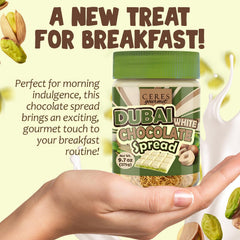 Ceres Gourmet pistachio flecks visible in spread highlighting nutty flavor and visual appeal