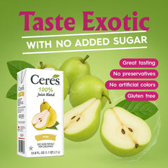 Ceres bottle pour into glass illustrating fresh flavor and no added sugar benefit