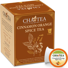 Cha4TEA front packaging showing cinnamon orange pods and clear product branding for convenience