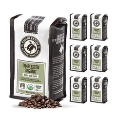 Charleston Coffee Roasters front packaging showing organic medium-roast benefits