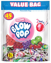 Tootsie Charms Blow Pop box front view showing assorted flavors and count, convenient bulk