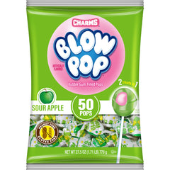 Charms Blow Pop front packaging showing 50-count bag and convenient bulk supply