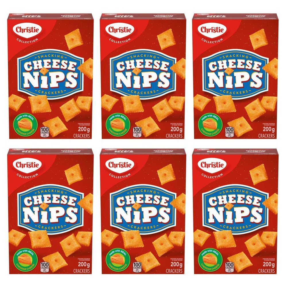 Cheese Nips front packaging showing six 200g boxes and clear branding benefit: convenient supply
