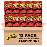 Cheetos front box showing Flamin' Hot mac and cheese branding and bold spice appeal