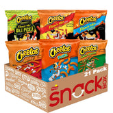 Cheetos front of box showing 21-count variety pack and easy storage benefit