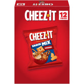 Cheez-It front packaging showing 9oz caddy box and 12 pouches for convenience