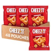 Cheez-It front packaging showing 48 pouch bulk case and brand