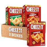 Cheez-It variety pack front packaging showing three family-size boxes and convenience