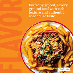 Chef-mate open can top view showing chili texture and ready-to-serve appeal