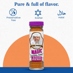 Chef Paul Prudhomme's seasoning applied to a grilled ribeye showing enhanced crust and flavor