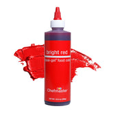 Chefmaster bottle front showing bright red gel color and brand for vivid results